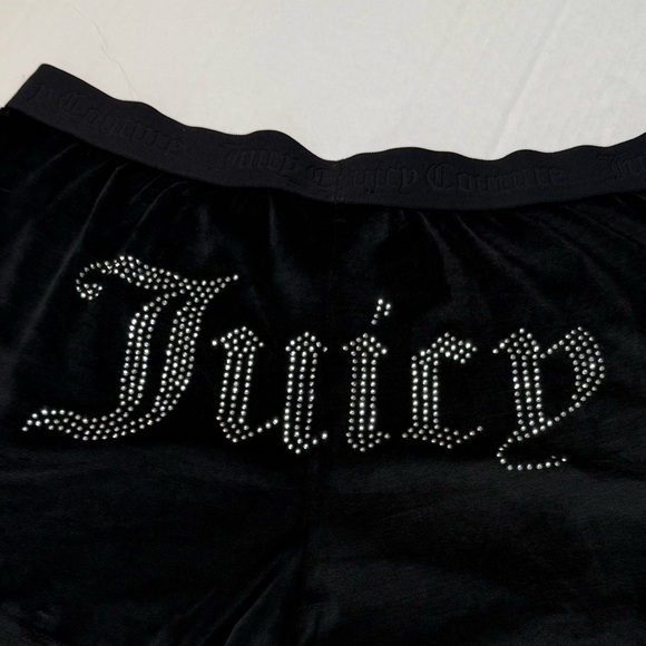 Black Velour Juicy Rhinestone Lounge Shorts Y2K Low Rise Booty Shorts - Picture 3 of 6